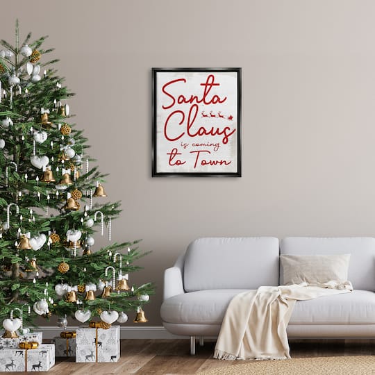 Stupell Industries Santa Claus Coming to Town Phrase Framed Floater Canvas Wall Art
